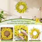 LOKEISNA Yellow forsythia Door Wreath, 24 Inch Summer Wreaths for Front Door Outside, Hand Made Artificial Forsythia Flower Wreath for Front Door Window Wall Farmhouse Home Gift - Image 4