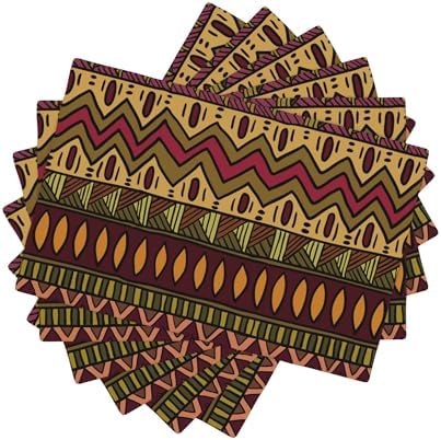 Set of 6 African Decorative Placemats 12x18 Inches, Geometric Abstract Vintage African Patterns, Washable, Wear Resistant, Heat Resistant by AuiMzoo