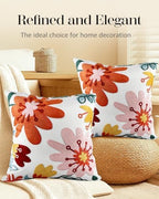 Embroidered Throw Pillow Covers 18x18 Inch - Set of 2 Summer Decorative Pillow Covers with Zipper Aesthetic Cute Design Throw Pillowcases for Couch Sofa Bed, Colorful Flowers - Image 5