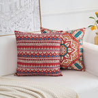 Couch Bohemian Double-Sided Patterned Throw Pillow Covers 20X20 Inch Set of 4 Square Farmhouse Decorative Cushion Covers BOHO Vintage Pillow Cases For Sofa Living Room Bedroom Outdoor Patio Porch - Image 4