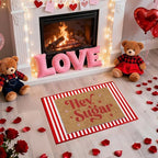 2 Pcs Hey Sugar Door Mat, Valentine Door Mat Valentines Day Welcome Mat Non Slip Coir Doormat Red and White Striped Mat Layering Doormats for Home Bathroom Front Porch Entryway Decor 24"x 32" - Image 6