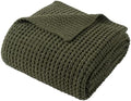 Olive Green Throw Blanket for Couch, Waffle Knit Blanket Throw 60"x80" by BunnikinsClover