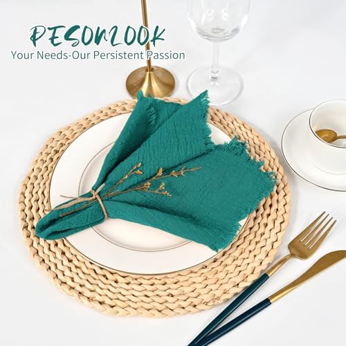 Pesonlook 24 Pcs Teal Handmade Cotton Cloth Napkins with Fringe,16x16 Inch - Image 3