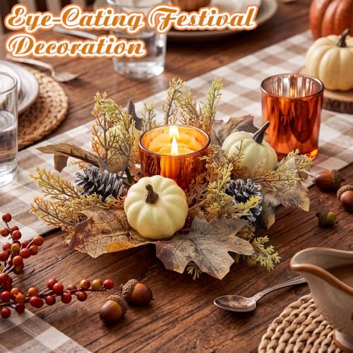 Umigy 6 Set Fall Candle Holders Glass Votive, Pumpkin, Light Color - Image 5