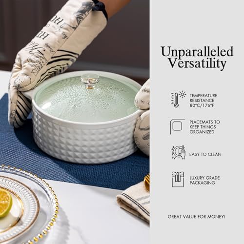Placemats Set of 12 - Easy Clean Woven Vinyl Placemats for Dining Table, Indoor/Outdoor Place Mats, Washable PVC Table Mats（Navy Blue） - Image 5
