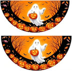 Halloween Half fan Banner Decorative Flag, Ghost Pumpkin Halloween Porch Sign, 100D Polyester Fabric, Fade Resistant, Stain Resistant, Foldable Seasonal Hanging Decor for Front Door, Wall, Window, Indoor Outdoor Party Decoration (3X6FT 2-Pack) by Unknown