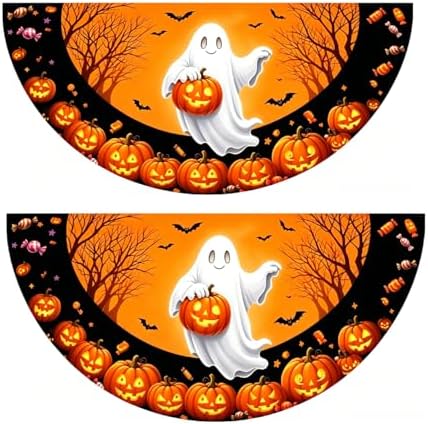 Halloween Half fan Banner Decorative Flag, Ghost Pumpkin Halloween Porch Sign, 100D Polyester Fabric, Fade Resistant, Stain Resistant, Foldable Seasonal Hanging Decor for Front Door, Wall, Window, Indoor Outdoor Party Decoration (3X6FT 2-Pack) by Unknown