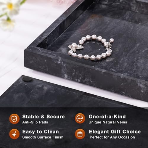 Marble Bathroom Tray for Countertop & Home Decor, Natural Decorative Marble Tray for Jewelry & Perfume Organizer, Luxury Stone Vanity Trays for Dresser, Kitchen Counter, 12" x 8", Gray Black - Image 2