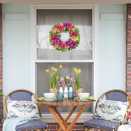 Briful Artificial Bougainvillea Wreath for Front Door, 16in Realistic Faux Floral Wreath Summer Spring Wreath for Wall Window Mantle Outdoor Porch Decor - Image 5