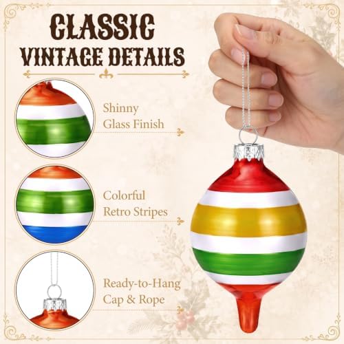 Soulchen 10 Pcs Vintage Glass Christmas Ornaments, Stripes, Festive - Image 4