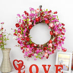 Yawwind 22 Inches Valentine Wreath Red Valentines Wreaths for Front Door Valentine's Day Flower Wreath with Tulips Heart Berry for Window Porch Indoors Outside - Image 2