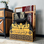 Elegant Wooden Quran Holder & Prayer Mat Holder – Islamic Home Décor, Prayer Rug Organizer, Ramadan & Eid Gift, Decorative Wooden Islamic Accessories, Quran Display Holder for Mosque & Home Gold-Black - Image 5