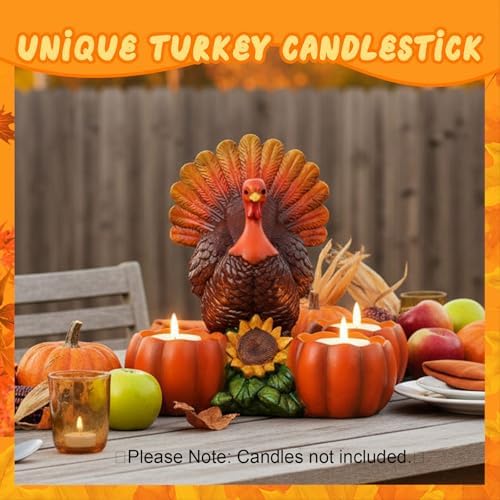 Thanksgiving Turkey Tealight Candle Holder with 3 Pumpkin - Image 3
