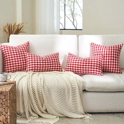 Red White Gingham Plaid Christmas Euro Pillow Sham Covers 26x26 Set of 2 - Image 5