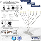 Large 23" Rambam Angled Electric Menorah with Flame Shaped Bulbs Traditional V-Shaped USB Display Electronic Hanukkah Minorah Includes 10 E10 Bulbs Chanukah Decorations By Zion Judaica (Satin Silver) - Image 3