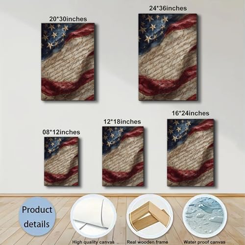 Ship Next Day - American Patriotic Wall Art Framed Canvas, Vintage US Flag and Constitution Painting Print, Rustic Farmhouse Americana Decor for Living Room Office Bedroom, Made in USA - Image 6