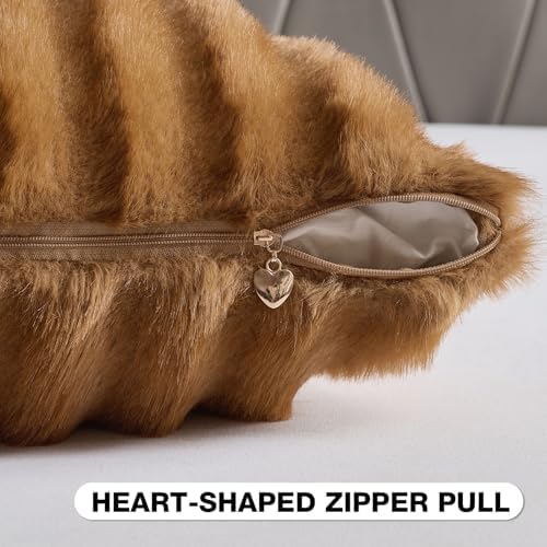 FUTEI Pack of 2 Faux Mink Fur Throw Pillow Covers 24x24 Inch, Camel - Image 3