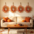 12Pcs Fall Candle Rings Wreaths Mini Fall Candle Wreaths with Gradient Red Orange Yellow Florals & Mixed Berries Autumn Candle Holders for Autumn Farmhouse Home Wall Window Festival Wedding Decor - Image 4