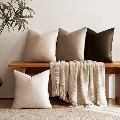 GIGIZAZA Pack of 4 Decorative Velvet Pillow Covers 20x20 Gradient Brown - Image 2