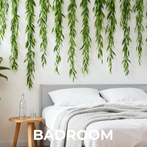 Fake Willow Leaves Vine Twigs,Artificial Willow Leaf,100 Pcs 70.8 in Faux Ivy Greenery Garland Hanging Plants Decoration for Indoor Outdoor Jungle Party Home Room Garden Wedding Wall Decor - Image 6