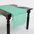 Fennco Styles Mari Sati Fringed Burlap Rectangular Sea Green Table Runner 20" W x 70" L - 100% Jute Table Runner for Everyday Use, Banquets, Family Dinner, Special Events and Home Décor by FenncoStyles