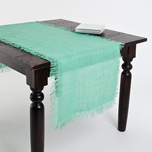 Fennco Styles Mari Sati Fringed Burlap Rectangular Sea Green Table Runner 20" W x 70" L - 100% Jute Table Runner for Everyday Use, Banquets, Family Dinner, Special Events and Home Décor by FenncoStyles