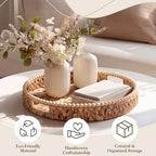 Round Wicker Tray 16'' Water Hyacinth Woven Tray with Handles Decorative Large Serving Trays for Coffee Table for Kitchen, Living Room, Bedroom Home Decor(Water Hyacinth) - Image 4