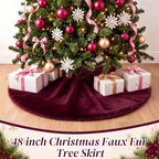 Viorawhite Burgundy Christmas Tree Skirt, 48 Inch Faux Fur Tree Skirts - Image 4