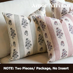 Amor Virisso Floral Throw Pillow Covers 22x22 Set of 2 Block Print Pillow Covers Neutral Floral Striped Farmhouse Decorative Pillow Covers for Sofa Couch Bed, Dusty Green - Image 6