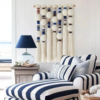 Macrame Wall Hanging Blue Handmade Yarn with Ball Tassels 15.7" Wx 21.6" L - Image 4