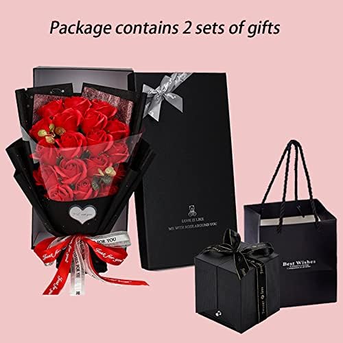EIGHTOWN Roses Bouquet Artificial Flower - Preserved Red Rose Flowers with Love Necklace for Her - Unique Gifts Valentine's Day, Mother's Day, Thanksgiving, Birthday, Anniversary - Image 2