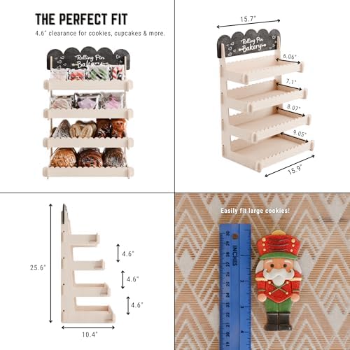HOTCAN Wooden Cookie Display Stand with Chalkboard Sign for Bakers, Vendors, Craft Fairs | Pastry Display for Market Booths & Events | 4 Tiered Cookie Display for Muffins, Cakes, and Pastries(Natural) - Image 4