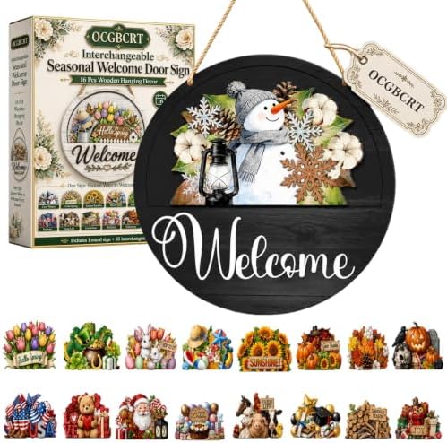 Interchangeable Welcome Sign, 12-Inch Front Door Decor with 16 Inserts by Unknown