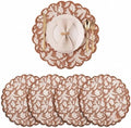 Ridhi Floral Block Print Round Placemats 15" in, Set of 4, Oak Brown by Ridhi