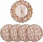 Ridhi Floral Block Print Round Placemats 15" in, Set of 4, Oak Brown by Ridhi