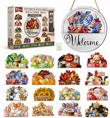 Interchangeable Welcome Sign for Front Door 12 Inch Round Seasonal Decor by Unknown