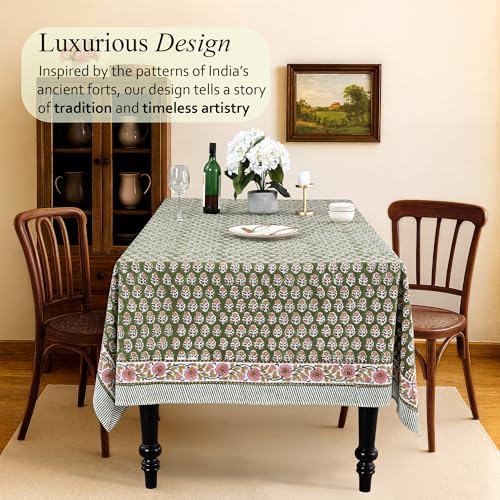 CPC Tablecloth 100% Cotton 72x140 Inch Indian Block Print Easter Rectangle Table Cover, Table Cloth for Weddings, Parties- Jade Green 12-Seater - Image 2