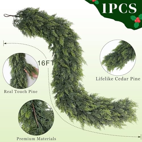 Lifelike Touch Artificial Christmas Cedar Garland for Stairs (16FT 1PCS) - Image 5