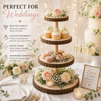 Upper Midland Products Wood Cupcake Stand, 4-Tier Rustic Wooden Dessert Tower with Natural Bark-Edges for Cupcakes, Treats, Weddings, Parties and Table Décor - Image 3