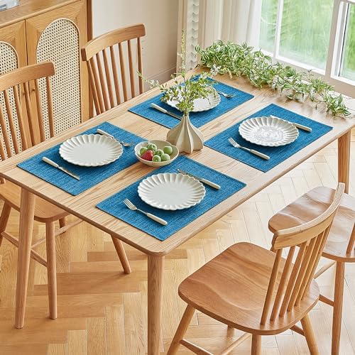 Softalker Faux Linen Cloth Placemats Set of 8-12 x 18 Inch, Sky Blue - Image 7