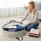 Vintage Flower Round Storage Bag 36 Inch, Watercolor Yellow Blue Floral Vintage Leaf Linen Texture Clothes Storage Container with Handles Heavy Duty Organizer for Comforter, Bedding & Holiday Wreaths - Image 3