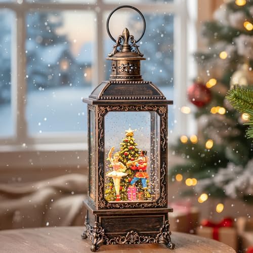 Christmas Nutcracker Snow Globe Lantern - Vintage LED Swirling Glitter Water Lamp with Clara & Soldier, Plays The Nutcracker Suite Music, 6-Hour Auto Timer - Holiday Tabletop Decor & Gift - Image 6
