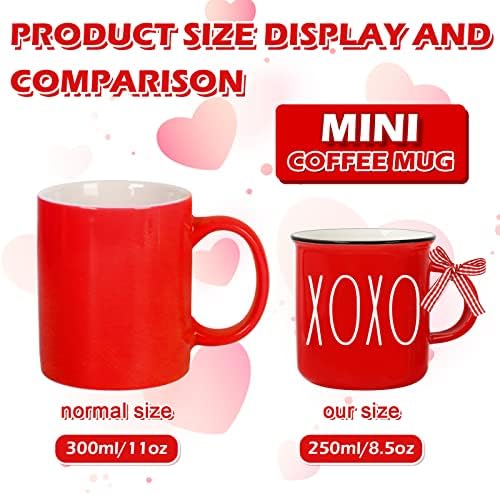 Whaline 6Pcs Valentine's Day Mini Coffee Mug with Ribbon Red Pink Love Words Mini Mug Sweet Valentine's Tiered Tray Decor for Valentine's Day Anniversary Wedding Table Centerpieces Decoration - Image 3