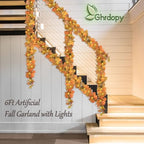 6 Ft Artificial Fall Garland with Lights - Autumn Maple Leaf f Thanksgiving Decor Hanging Vine Autumn Foliage Garland Used for Home Wedding Party Decor - Image 7