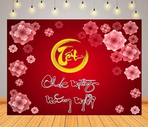 BELECO 20x10ft Fabric Happy Vietnamese Lunar New Year Backdrop 2026 TET Decorations Cherry Blossoms Red Asian New Year Party Decorations Kids Family Photoshoot Studio Props - Image 2