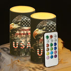 Flameless Candles LED American Flag Decorative Candles Eagle Flag Battery Operated Ornage Flickering Candles with 18-Key Remote Timer Pillar for Home Living Room Party Table Decorations by WelcometoLuarisgur