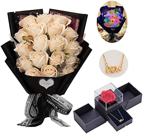 EIGHTOWN Roses Bouquet Artificial Flower - Preserved Red Rose Flowers with Love Necklace for Her - Unique Gifts Valentine's Day, Mother's Day, Thanksgiving, Birthday, Anniversary by EIGHTOWN