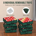 Christmas Ornament Storage Box Store 128-3" Ornaments, Ornament Organizer Storage box with Dual Zipper Closure Visual Cover & Adjustable Dividers, Holiday Decorations Storage Container with 8 Trays - Image 5