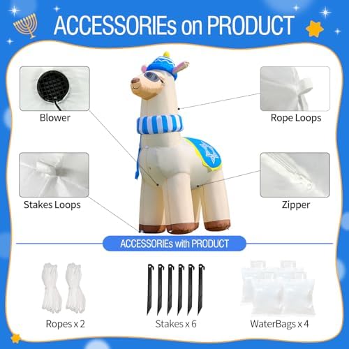 DomKom 6FT Hanukkah Inflatable Llama Decorations,Chanukah Blow up with Star of David and Menorah,Build-in Led Light for Party Yard Holiday Outdoor Decor - Image 4
