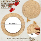 Kochorie Set of 36 Round Woven Placemats 12-Inch Natural Water Hyacinth Plant Placemats Hand-Woven Boho Rattan Placemat Wicker Weave Table Mats for Home Table Farmhouse - Image 2
